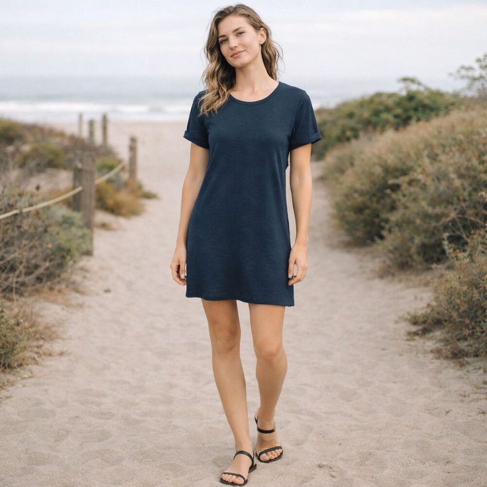 James Perse Navy Short-Sleeve Midi T-Shirt Dress